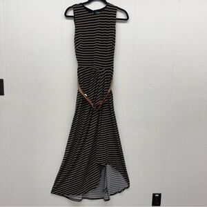 Lauren Ralph Lauren Nautical High Low Striped Dress Rope Belt Size 8